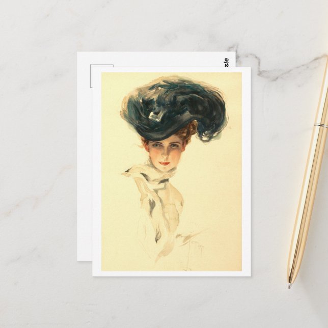 Carte Postale Fisher Girl, Harrison Fisher (Devant/Arrière en situation)