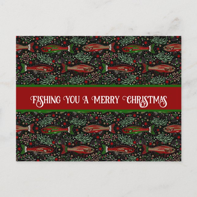 Carte Postale Fishing You a Merry Christmas Red Green Trout (Devant)