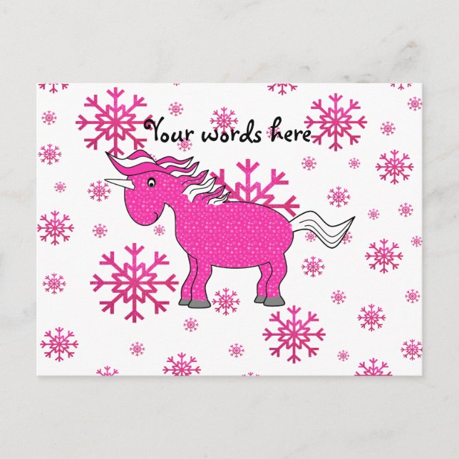 Carte Postale Flacons de neige rose licorne (Devant)