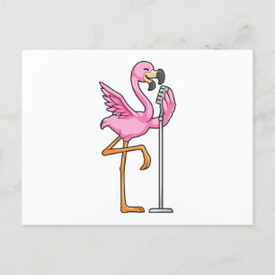 Carte Postale Flamant rose à Chanter avec microphone