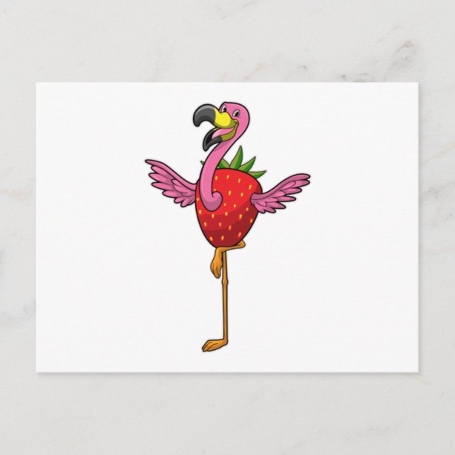 Carte Postale Flamant rose à fraise (Devant)