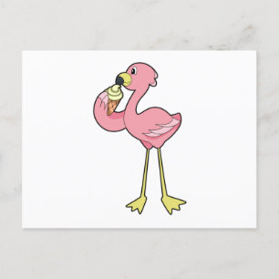Carte Postale Flamant rose à la crème glacée gaufre