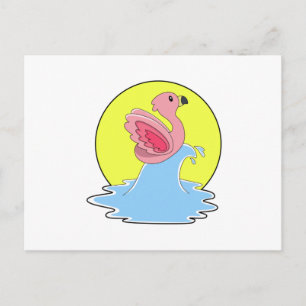 Carte Postale Flamant rose à Surfing on Water