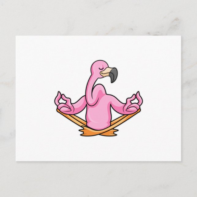 Carte Postale Flamant rose à Yoga en Jambes croisées (Devant)