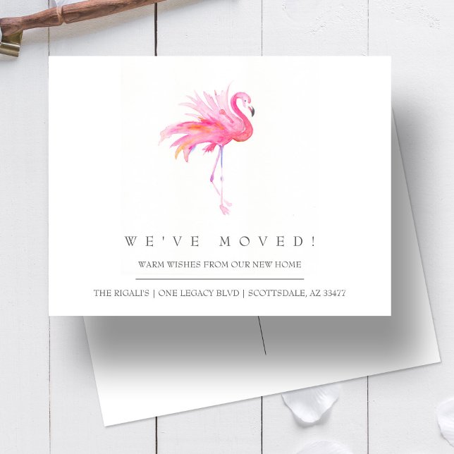 Carte Postale Flamant rose aquarelle Nouvelle maison Faire-part  (Créateur téléchargé)