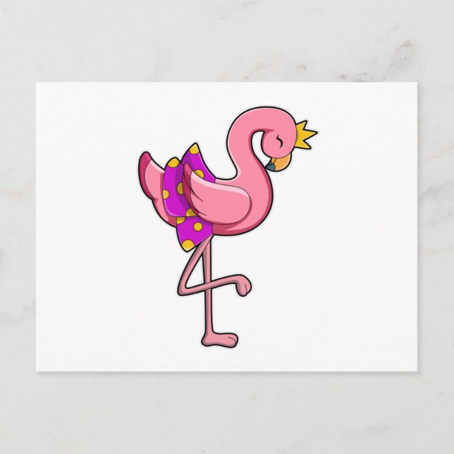 Carte Postale Flamant rose avec couronne et jupe (Devant)