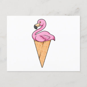 Carte Postale Flamant rose avec gaufre de glace