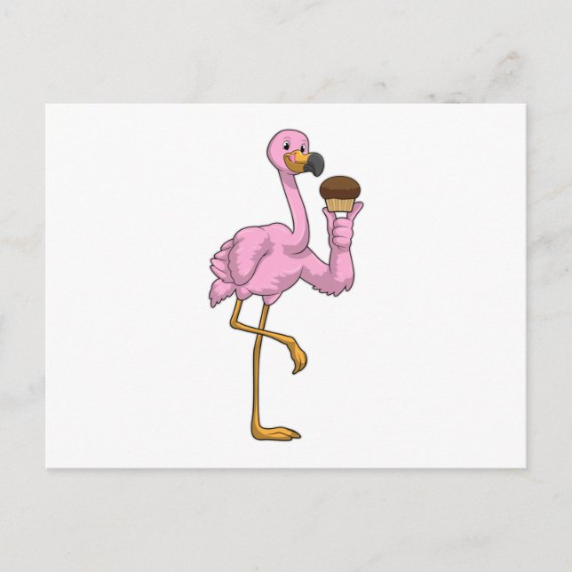 Carte Postale Flamant rose avec muffin (Devant)