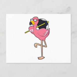 Carte Postale Flamant rose avec parapluie