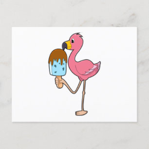 Carte Postale Flamant rose avec Popsicle