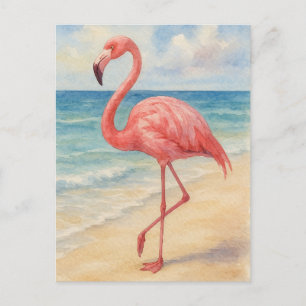 Carte postale Flamant rose Beach Watercolor