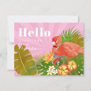 Carte Postale Flamant rose bleu Bonjour