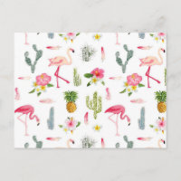 Flamant rose Cactus Ananas Hibiscus Motif