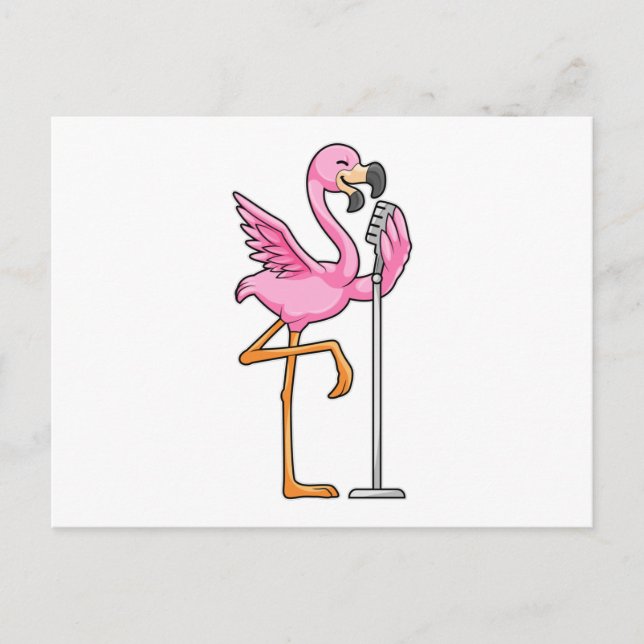 Carte Postale Flamant rose chantant avec microphone (Devant)
