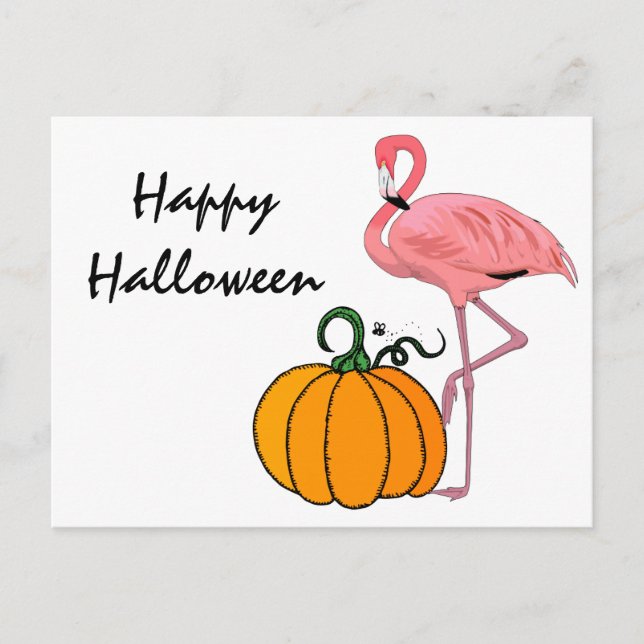 Carte Postale Flamant rose Citrouille Halloween (Devant)