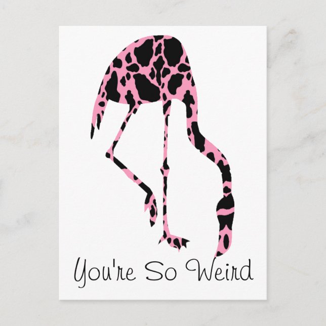 Carte Postale Flamant rose Cow Spots Tu es si bizarre (Devant)