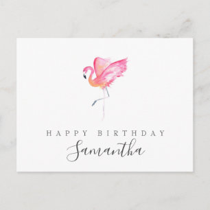 Carte Postale Flamant rose d'aquarelle Salutation d'anniversaire