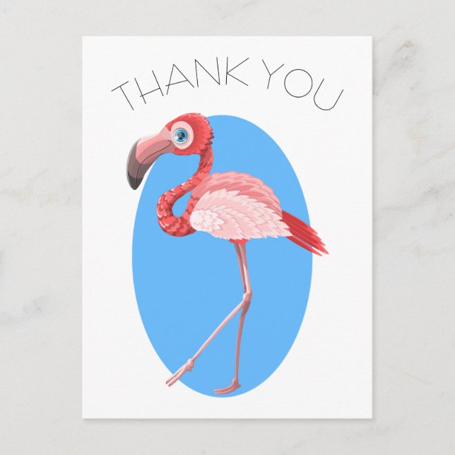 Carte Postale Flamant Rose de Dessin Animé Merci (Devant)