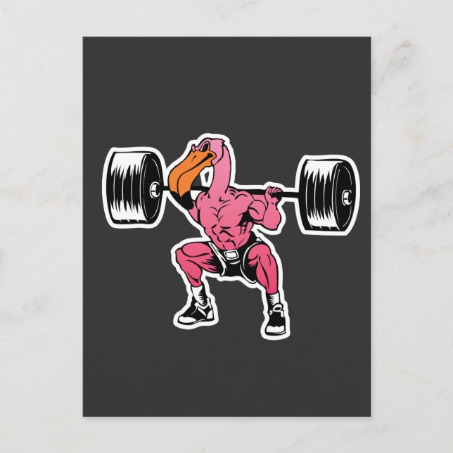 Carte Postale Flamant rose de fitness Poids Bodybuilder Muscle (Devant)