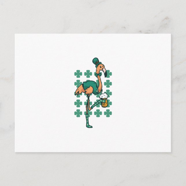 Carte Postale Flamant rose de la Saint Patrick (Devant)