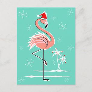 Carte postale Flamant rose de Noël aqua retour