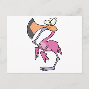 Carte Postale flamant rose drôle avec le pied dans la bouche