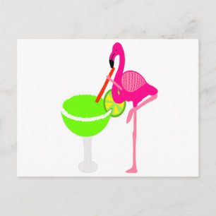 Carte Postale Flamant rose drôle boire une Margarita