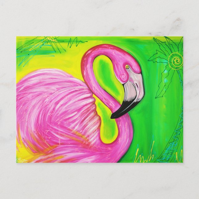 Carte postale Flamant rose électrique (Devant)