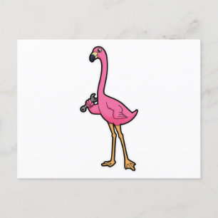 Carte Postale Flamant rose en mécanicien avec clé