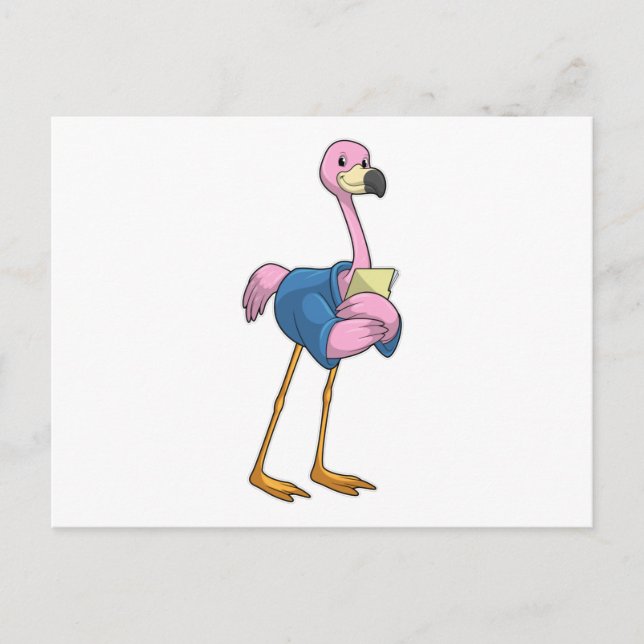 Carte Postale Flamant rose en tant que secrétaire avec Bloc-note (Devant)