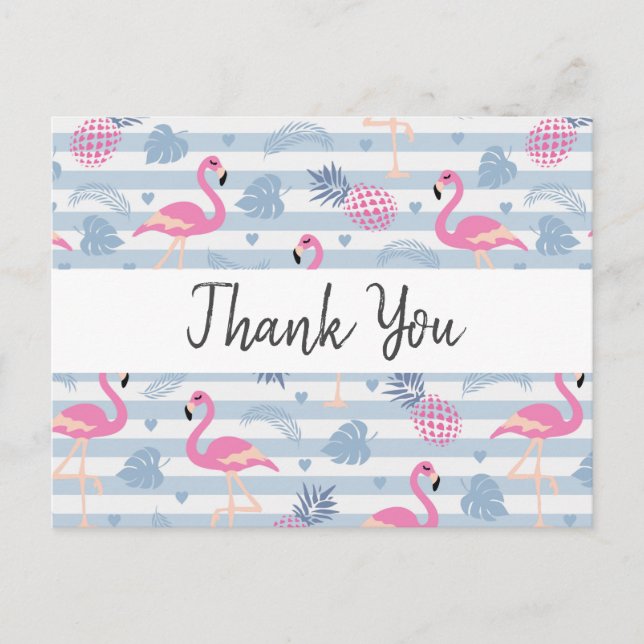 Carte Postale Flamant Rose Fantaisiste & Motif de l'Ananas Merci (Devant)