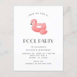 Carte Postale Flamant rose Float Pool Party Anniversaire Invitat