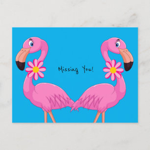 Carte postale Flamant rose floral Tu me manques!