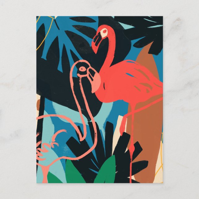 Carte Postale Flamant rose funky (Devant)