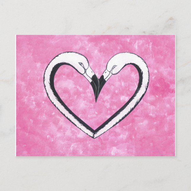 Carte Postale Flamant rose Kiss Coeur, cadeaux d'amour (Devant)