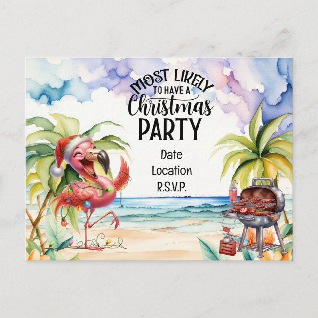 Carte Postale Flamant rose Noël à la fête de juillet (Devant)