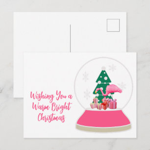 Carte Postale Flamant rose Noël Snowglobe Beach