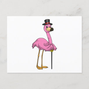 Carte Postale Flamant rose retraité avec canne