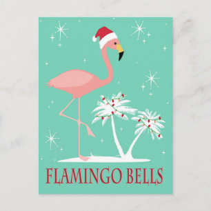 CARTE POSTALE FLAMANT ROSE RETRO NOËL VINTAGE MODERNE