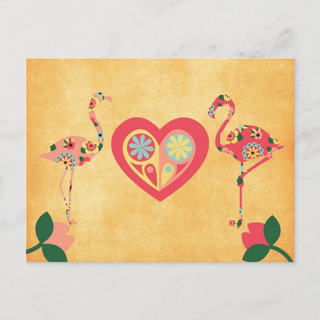 Carte Postale Flamant rose rose amour (Devant)
