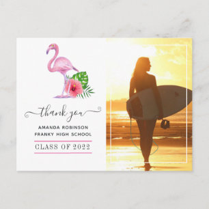 Carte Postale Flamant rose rose  Beach Merci de graduation