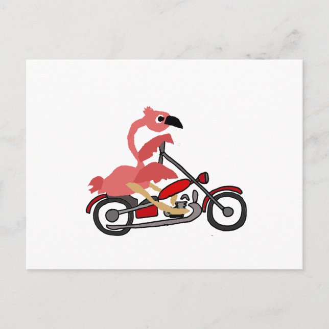 Carte Postale Flamant rose rose cool équitation Moto Cartoon (Devant)