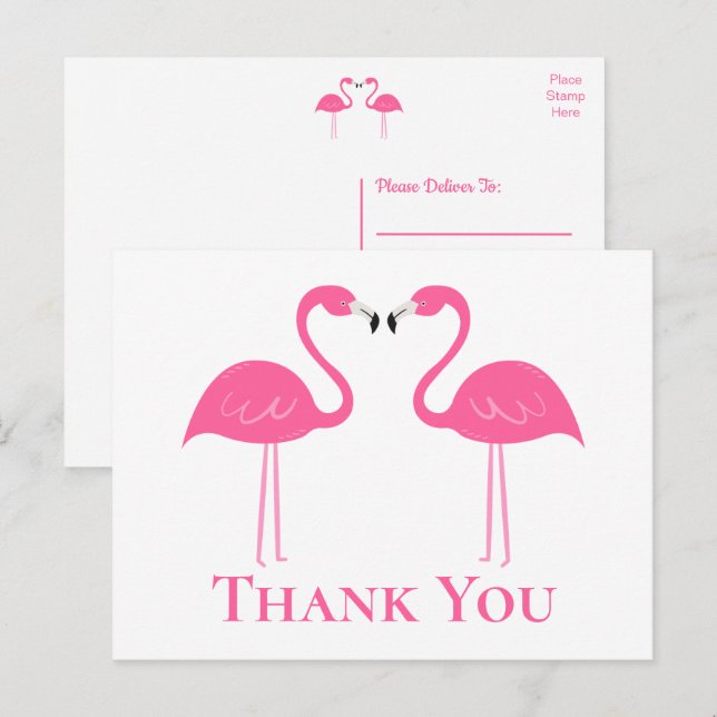 Carte Postale Flamant rose  rose de plage Tropical Merci Mariage (Devant / Derrière)