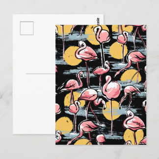 Carte Postale Flamant rose rose et coucher de soleil | Tango tro