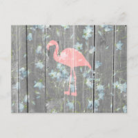 Flamant rose rose Floral Gris Rustique Bois Imprim