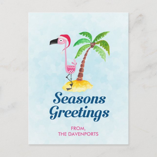 Carte Postale Flamant rose rose Joyeuses Fêtes à Noël (Devant)