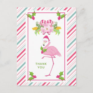 Carte Postale Flamant rose rose Merci de Noël tropical