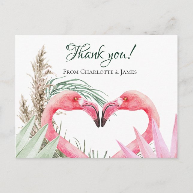 Carte Postale Flamant rose rose Merci tropical Mariage (Devant)