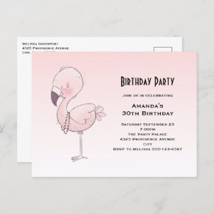 Carte Postale Flamant rose rose mignon Illustration fête d'anniv