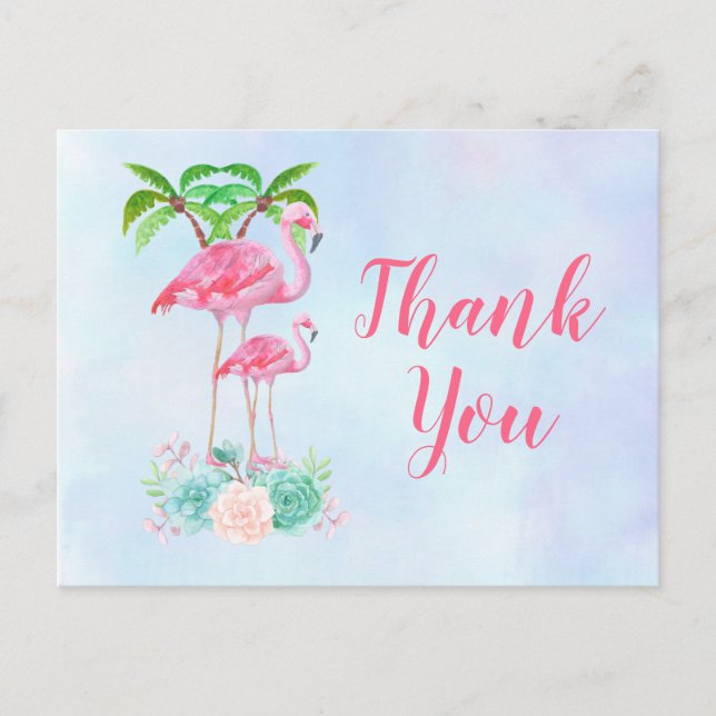 Carte Postale Flamant rose rose Momma & Merci bébé (Devant)